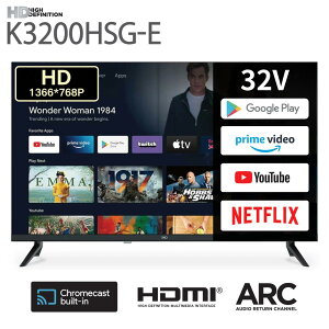 �y���Ԍ���1,000�~OFF�N�[�|���z�e���r 32�^ �`���[�i�[���X Android TV �A���h���C�h�e���r 32�C���` �l�b�g���� YouTube Netflix Prime Video �X�}�[�g�e���r HDMI Wi-Fi Bluetooth ��l��炵 �Q�� ���j�^�[ HDM