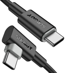 SUNGUY USB C-USB C�P�[�u�� 0.15m [2���g]�A���p90�x�^�C�vC-C 60W PD�}���[�d�Ή�iPhone 15/16�ASamsung Galaxy S23/S24�AMacBook Air/Pro�AiPad Pro 2020