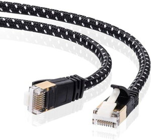�T�����T�v���C CAT7�׌a���b�V��LAN�P�[�u�� (10m) 10Gbps/600MHz RJ45 �c���܂�h�~ �u���b�N&�z���C�g KB-T7ME-10BKW
