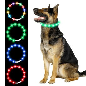 光る首輪 犬 USB充電式 4つ発光モード 20分充電で最長7時間使用可能 70cm サイズ調節可能 LED発光首輪 軽量 ペットのお散歩安全対策 事故防止 視認距離500m 小/中/大型犬適応(緑色)