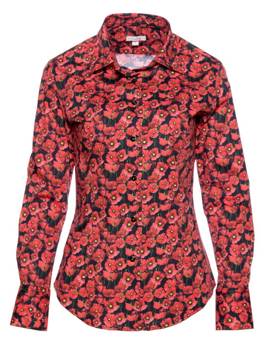 楽天市場 花柄シャツ レディース 長袖 ブランド 赤シャツ お洒落 派手シャツ セミフォーマル フランス イタリア デザインシャツ ブランド Cotondoux コトンドゥ L11ad05poppy Cotondoux コトンドゥ 楽天市場店