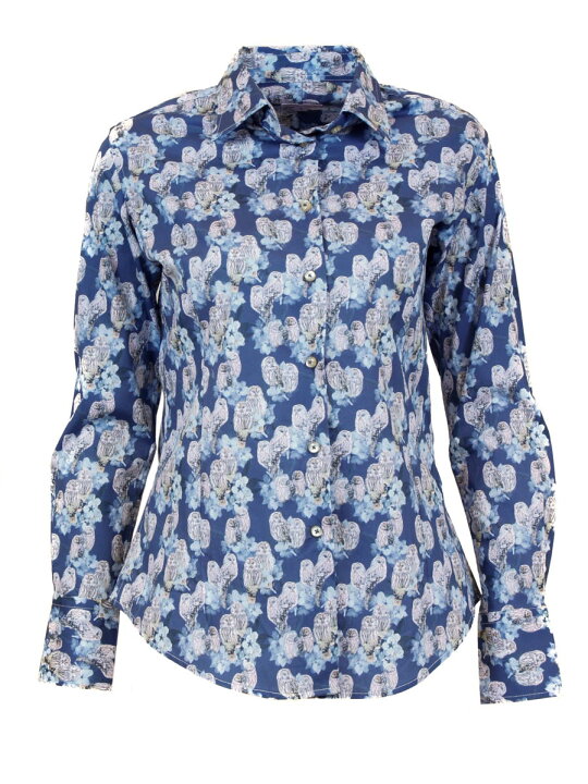 楽天市場 レディース シャツ 婦人 柄シャツ 派手シャツ ブラウス フクロウ 鳥柄 森の賢者 アニマルプリント アニマル柄 アート ブルー グレー 花柄 ブランド Coton Doux コトンドゥ L12ad2122owl Cotondoux コトンドゥ 楽天市場店