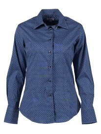 柄シャツ レディース ファッション トップス シャツ ブラウス ストレッチ 長袖 春 夏 秋 冬 20代 30代 40代 50代 60代 オシャレ かわいい ミセス プリント アート レトロ Coton Doux コトンドゥ マイクロ ジオメトリック柄 ブルー トラディショナル l22ad2353
