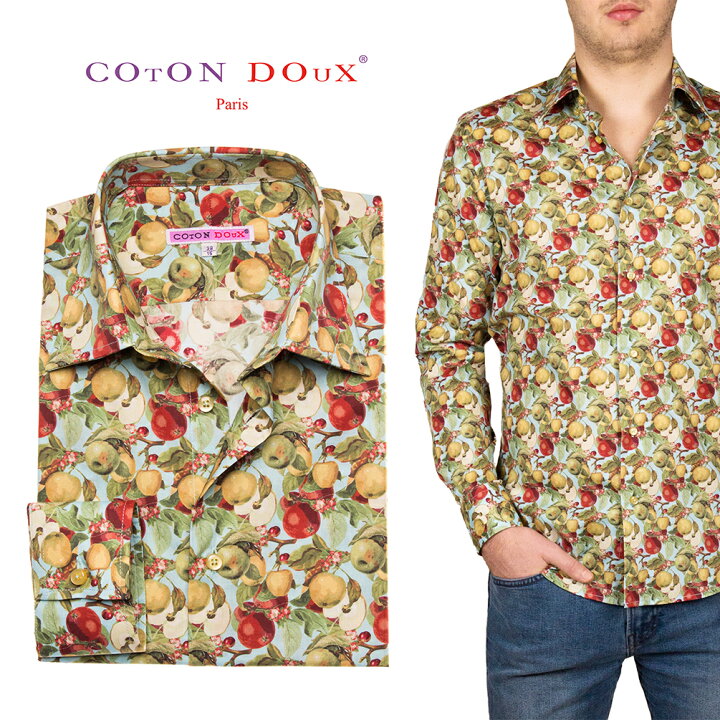 楽天市場 総フランス 柄シャツ メンズセレブ 長袖シャツ レトロ カラー カジュアルシャツ フルーツ柄 30代 40代 50代 大人 セレブファッション ブランド Cotondoux コトンドゥ M01ad15apple Cotondoux コトンドゥ 楽天市場店