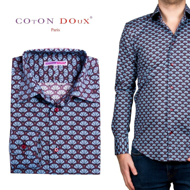 楽天市場 柄シャツ メンズ 長袖 ジオメトリック パープル ブルー レトロ デザイン リント おしゃれ かわいい 派手シャツ フランス イタリア スリムフィット 大きいサイズ ブランド Coton Doux コトンドゥ M11ad61fanshape Cotondoux コトンドゥ 楽天市場店