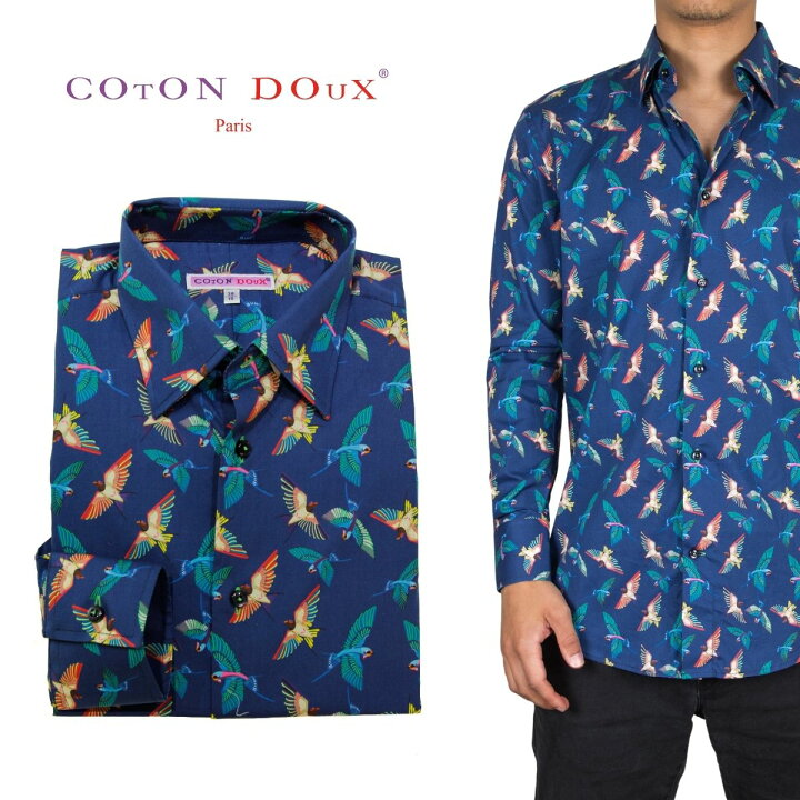 楽天市場 鳥柄 フランス 柄シャツ メンズ 長袖 ブランド イラスト カラフル ネイチャーデザイン ボタニカルデザイン プリント リゾート 派手シャツ お洒落 可愛い 大きいサイズ ブランド Coton Doux コトンドゥ M12ad2124colorbird Cotondoux コトンドゥ 楽天市場店