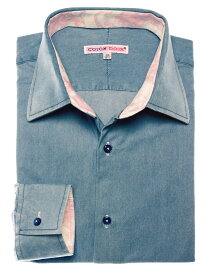 メンズシャツ 長袖 無地ブルー デニムシャツ ダンガリーシャツ 大人 裏地はタコ柄 綿100% 総柄 派手シャツ セレブファッション お洒落 大人カジュアル フランス直輸入 シャツ ストレッチ素材 フレンチデザイン コトンドゥ CotonDoux m522401