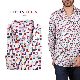 フランス ポプリンシャツ 柄シャツ メンズ 長袖 カジュアルシャツ 大人 ドレスシャツ パーティー プリント 総柄 イタリア メンズセレブ お洒落 可愛い ギフト プレゼント セレブファッション ブランド CotonDoux コトンドゥ m92ad1740shapes2