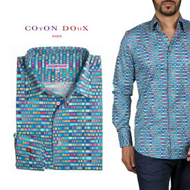フランス ポプリンシャツ 柄シャツ メンズ 長袖 大人 カジュアルシャツ ドレスシャツ イタリア メンズセレブ 総柄シャツ お洒落 可愛い パーティー プリント セレブファッション ブランド CotonDoux コトンドゥ m92ad1761code