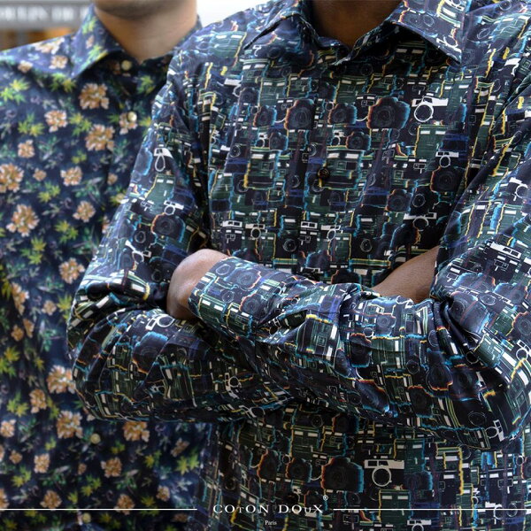 楽天市場 メンズ 長袖 柄シャツ ブランド カメラ モダン ブラック系 オフィス デザインシャツ 30代 40代 50代 大人 セレブファッション Cotondoux コトンドゥ M01ad1819camera Cotondoux コトンドゥ 楽天市場店