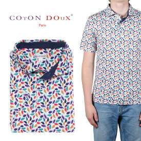 ポロシャツ メンズ 半袖 花柄 フラワー プリント 柄シャツ 葉っぱ ゴルフ ジャージー素材 ギフト プレゼント 男性 Coton Doux コトンドゥ　mp22303