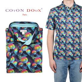 ポロシャツ メンズ 半袖 ネオンカラー コンテンポラリーアート 柄シャツ カラフル ギフト プレゼント 男性 Coton Doux コトンドゥ　mp22318