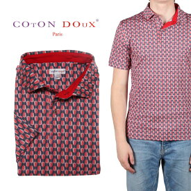 ポロシャツ メンズ 半袖 幾何学模様 ジオメトリック柄 ワイングラス 柄シャツ ギフト プレゼント 男性 Coton Doux コトンドゥ　mp22321