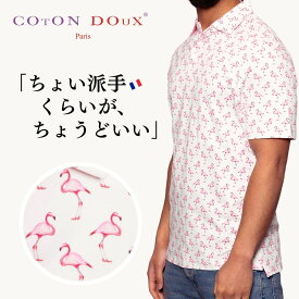 フランス ポロシャツ シャツ メンズ 半袖 ゴルフ 派手 高級 フラミンゴ柄 柄シャツ ジオメトリック 柄 ゴルフコンペ 賞品 景品 プリント ピンク タウン スポーツ ギフト 父の日 プレゼント 超長綿 エジプト綿 男性 紳士 フランス ブランド Coton Doux コトンドゥ mp51605
