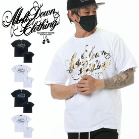 MELTDOWN(メルトダウン) Tシャツ FOIL SCRIPT S/S TEE(MD-SS02) メンズファッション ヒップホップ ダンス B系 西海岸 ローライダー ウェッサイ アメリカン 金 銀 箔 レゲエ ロック ダンス ストリート系 スクリプト ロゴ 半袖 ラインストーン ジルコニア 大きいサイズ 3XL 4L