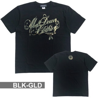 MELTDOWN(メルトダウン)TシャツFOILSCRIPTS/STEE(MD18SS-SS02)メンズファッションヒップホップダンスB系ストリート系スクリプトロゴ箔ゴールドシルバーラインストーンジルコニア大きいサイズ3XL4L