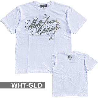 MELTDOWN(メルトダウン)TシャツFOILSCRIPTS/STEE(MD18SS-SS02)メンズファッションヒップホップダンスB系ストリート系スクリプトロゴ箔ゴールドシルバーラインストーンジルコニア大きいサイズ3XL4L