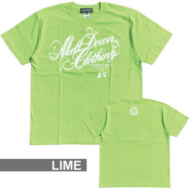 MELTDOWN(メルトダウン) Tシャツ NEON SCRIPT S/S TEE(MD-SS03) メンズファッション ヒップホップ ダンス B系 西海岸 ローライダー ウェッサイ カラフル パステル レゲエ ロック ダンス ストリート系 スクリプト ロゴ 半袖 ラインストーン ジルコニア 大きいサイズ 3XL 4L
