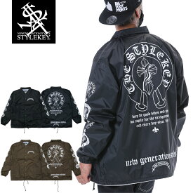 STYLEKEY(スタイルキー) コーチジャケット GENESIS COACH JACKET(SK21FW-JK05) エンブレム ロゴ バックプリント 袖 アウター ブルゾン ジャンパー メンズ レディース ファッション ストリート系 B系 ヒップホップ バイカー アメリカン ローライダー