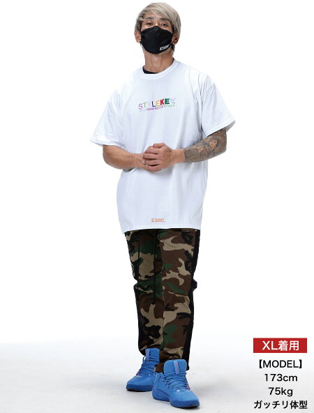 STYLEKEYスタイルキー半袖TシャツWEALTHS/STEE(SK21SP-SS07)カラフル刺繍マルチカラーヒップホップB系ストリート系レゲエスケーターダンサーロックバンド半Tショートスリーブロゴバックプリント大きいサイズ4L3XLXXXL