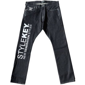 STYLEKEY スタイルキー デニムパンツ LEAPING SLIM DENIM PANTS(SK22FW-PT02) ビッグ 特大 ロゴ プリント ペイント マーク 日本製 岡山県児島産 シンプル スリム インディゴ 生 メンズ ファッション ヒップホップ B系 ストリート系 レゲエ ロック バンド 大きいサイズ 40