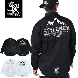 STYLEKEY スタイルキー 長袖ワークシャツ CLIFF L/S WORK SHIRT (SK23FW-BL01) メンズ ファッション 長袖 ヒップホップ B系 ストリート系 レゲエ ロック バンド ブラウス シャツジャケ 作業着 バックプリント ロゴ アウトドア 山 絶壁 大きいサイズ