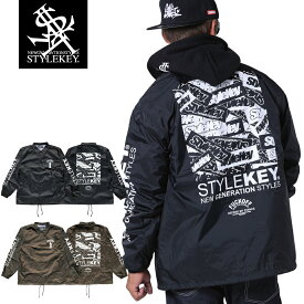 STYLEKEY(スタイルキー) コーチジャケット MUMMY COACH JACKET(SK23FW-JK02) ボックス ロゴ ステッカー モノグラム バックプリント 袖 アウター ブルゾン ジャンパー メンズ レディース ファッション ストリート系 ヒップホップ B系 バイカー