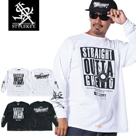 STYLEKEY(スタイルキー) 長袖Tシャツ SAY WUSSUP? L/S TEE(SK23FW-LS07) ボックス ロゴ ラッパー ラップ 映画 メンズ レディース ファッション ストリート系 ヒップホップ HIPHOP RAP B系 レゲエ ロック バンド ロンT バックプリント 袖プリント 大きいサイズ