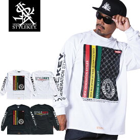 STYLEKEY(スタイルキー) 長袖Tシャツ MEMBER'S CARD L/S TEE(SK23FW-LS09) ボックス ロゴ パネル メンバーズ 会員 カード メンズ レディース ファッション ストリート系 ヒップホップ B系 レゲエ ジャマイカ ロンT バックプリント 袖プリント 大きいサイズ