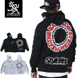 STYLEKEY(スタイルキー) スウェットパーカー FELLOWS HOOD SWEAT(SK23FW-SWH02) サークル ロゴ 円 丸 ワンポイント バックプリント 袖プリント フード 裏毛 プルオーバー メンズファッション レディース ストリート系 ヒップホップ レゲエ B系 大きいサイズ