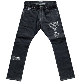 STYLEKEY スタイルキー デニムパンツ BILLBOARD SLIM DENIM PANTS(SK24FW-PT01) ワンポイント ロゴ 文字 テキスト レイアウト プリント 日本製 岡山県児島産 スリム インディゴ 生 メンズ ファッション ヒップホップ B系 ストリート系 レゲエ ロック バンド