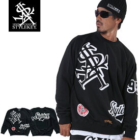 STYLEKEY(スタイルキー) クルースウェット DECAL CREW SWEAT(SK24FW-SWC02) デカール ステッカー ロゴ レースマシーン スポンサー 広告 ポップ バックプリント トレーナー メンズ レディース ファッション ストリート系 ヒップホップ B系 大きいサイズ