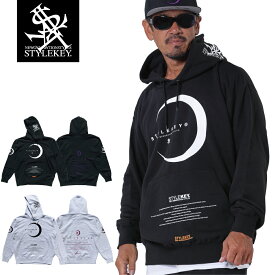 STYLEKEY(スタイルキー) スウェットパーカー TSUKUYOMI HOOD SWEAT(SK24FW-SWH02) 三日月 ロゴ マーク ブランド ヒストリー コンセプト ワンポイント バックプリント フード プルオーバー メンズ レディース ファッション ストリート系 ヒップホップ B系