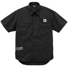 STYLEKEY スタイルキー 半袖ワークシャツ HIDEOUT S/S WORK SHIRT(SK24SP-BL01) サークル 円 ロゴ テキスト 隠れ家 秘密基地 地図 ヒップホップ B系 ストリート系 レゲエ ロック バンド ブラウス シャツジャケット バックプリント ワンポイント 大きいサイズ 3L 2XL XXL