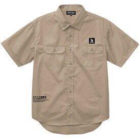 STYLEKEY スタイルキー 半袖ワークシャツ HIDEOUT S/S WORK SHIRT(SK24SP-BL01) サークル 円 ロゴ テキスト 隠れ家 秘密基地 地図 ヒップホップ B系 ストリート系 レゲエ ロック バンド ブラウス シャツジャケット バックプリント ワンポイント 大きいサイズ 3L 2XL XXL