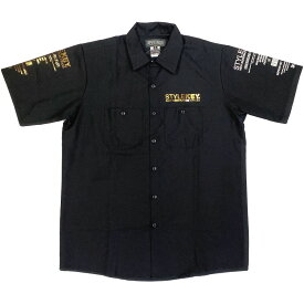 STYLEKEY スタイルキー 半袖ワークシャツ SPONSOR S/S WORK SHIRT(SK24SU-BL01) ビッグ ロゴ 文字 テキスト スポンサー 格闘技 ファイター メンズ ファッション ヒップホップ B系 ストリート系 ブラウス シャツジャケ 袖プリント バックプリント