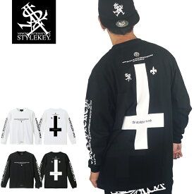 STYLEKEY(スタイルキー) 長袖Tシャツ SECRET TEMPLE L/S TEE(SK25C9-LS02) 逆十字 十字架 ペトロ十字 オールドイングリッシュ ロゴ マーク メンズ レディース ファッション ストリート系 ヒップホップ B系 ロンT 長T ロングスリーブ ロングT バックプリント ワンポイント