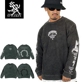 STYLEKEY(スタイルキー) ウオッシュド加工トレーナー ANTISOCIAL AREA BLACK POWDER TRAINER(SK25CG-SWC01) ウオッシュ加工 洗い加工 ビンテージ加工 エイジング加工 古着 ロゴ メンズ ストリート系 ヒップホップ B系 スウェット クルースウェット スウェット バックプリント