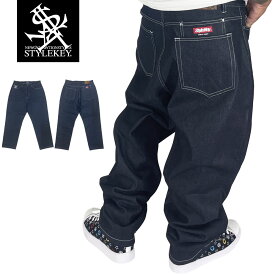 STYLEKEY スタイルキー バギーデニムパンツ ORIGINAL BAGGY DENIM PANTS (SK99AL-BGPT01) ストリート系 ヒップホップ B系 大きいサイズ 極太 太いパンツ ルーズシルエット バギーパンツ インディゴ 生デニム ワイドパンツ 腰履き HIPHOP ギャング デニムパンツ ラッパー DJ