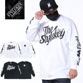 STYLEKEY CLASSIC LABEL(スタイルキー クラシック・レーベル) 長袖Tシャツ NIGHT FLIGHT L/S TEE(SK99CL-LS22) ヒップホップ HIPHOP B系 ストリート系 レゲエ ロック バンド ロンT 長T カラス 夜空 袖プリント バックプリント ロゴ 大きいサイズ 3L 4L XXXL