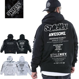 STYLEKEY CLASSIC LABEL(スタイルキー クラシック・レーベル) スウェットパーカー MANUAL HOOD SWEAT(SK99CL-SWH26) ロゴ 文字 テキスト メッセージ フード プルオーバー メンズ ファッション ストリート系 ヒップホップ B系 バックプリント 袖プリント 大きいサイズ