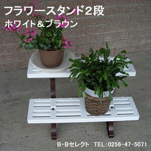 フラワースタンド2段550 ホワイト&ブラウン ツートンカラー ( 花 スタンド/スタンドフラワーラック/ボード/花 ボード)(庭 ガーデン 園芸用品 園芸用具 雑貨 園芸 ガーデン雑貨 ガーデニング