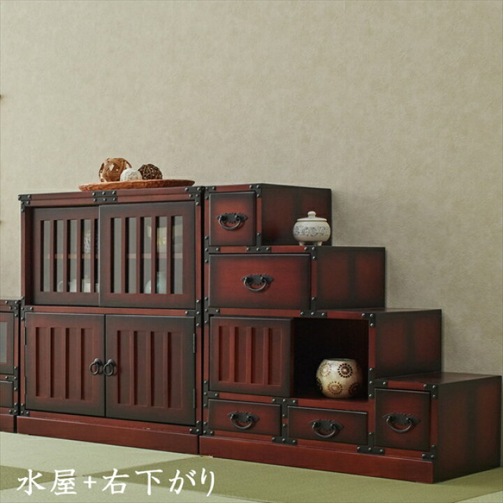 民芸家具 伝統工芸品 階段箪笥 左下がり 高さ70x幅67x奥行36.5