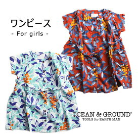 【SALE50%OFF】シャツ　ワンピース　羽織　ウエストマーク【2020S/S】【ネコポス対応】PRINT BELT ONEPIECE【オーシャンアンドグラウンド】GATHER ONEPIECE【ベビー・キッズ】90～140cm