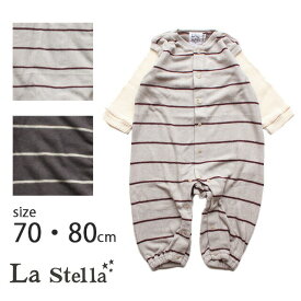 【SALE50%OFF】【2022A/W】【ネコポス対応】La Stella【ラ・ステラ】ボーダーサロペットレイヤードロンパース【ベビー・キッズ】70cm～80cm