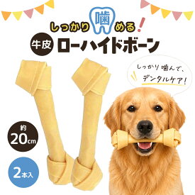 無添加 ローハイドボーン 20cm 2本 犬 おやつ ガム 牛皮 ボーン デンタルケア ストレス解消 噛み癖対策 犬用 硬め 長持ち 小型犬 中型犬