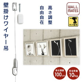 ウォールメイツ正規品【壁付け ワイヤーフック ストッパー付 長さ:100cm(1m)/150cm(1.5m)】ピクチャーレール のように 壁 に 飾る 壁掛け ワイヤー フック！ 壁面 以外にも 長押 や 柱 に ネジ(ビス) で 取り付け！ 壁掛けフック は 可動式 ※安全荷重:10kg 日本製 国内製造