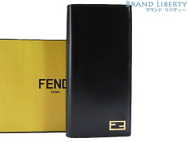 【未使用】フェンディ　FENDI　メタルロゴ　レザー　コンチネンタルウォレット　二つ折り長財布　ブラック　カーフレザー　7M0186　【中古】