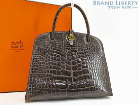 【激レア美品】エルメス　HERMES　ダルヴィ PM　アリゲーター シャイニー　ハンドバッグ　トップハンドルバッグ　クロコダイル　エキゾチックレザー　グラファイト グレー　【中古】