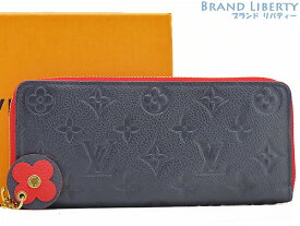 【超美品】ルイヴィトン　LOUIS VUITTON　モノグラム アンプラント　ポルトフォイユ クレマンス　ラウンドファスナー長財布　フラワーチャーム　マリーヌルージュ ネイビー レッド 　アンプラントレザー　M68325　【中古】